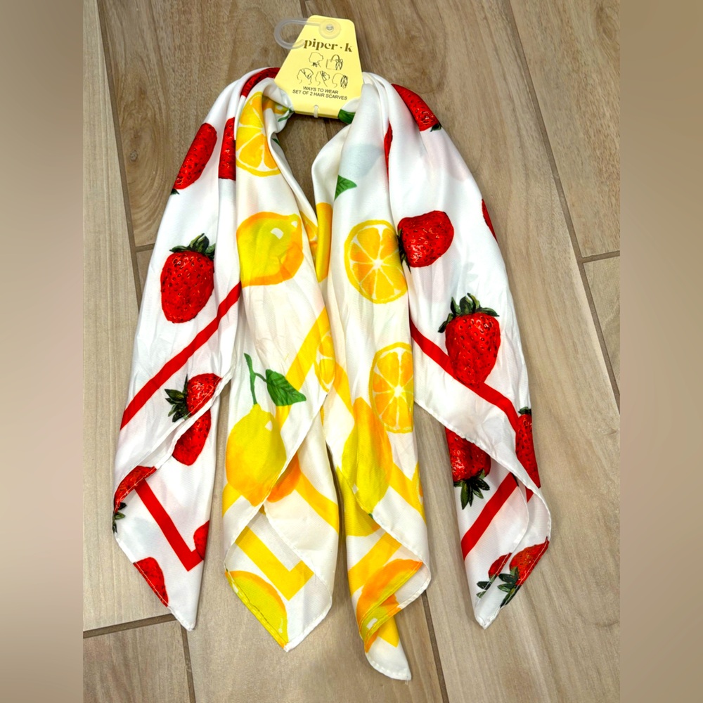 NWT Piper K Colorful lemon and strawberry Hair Scarf Set